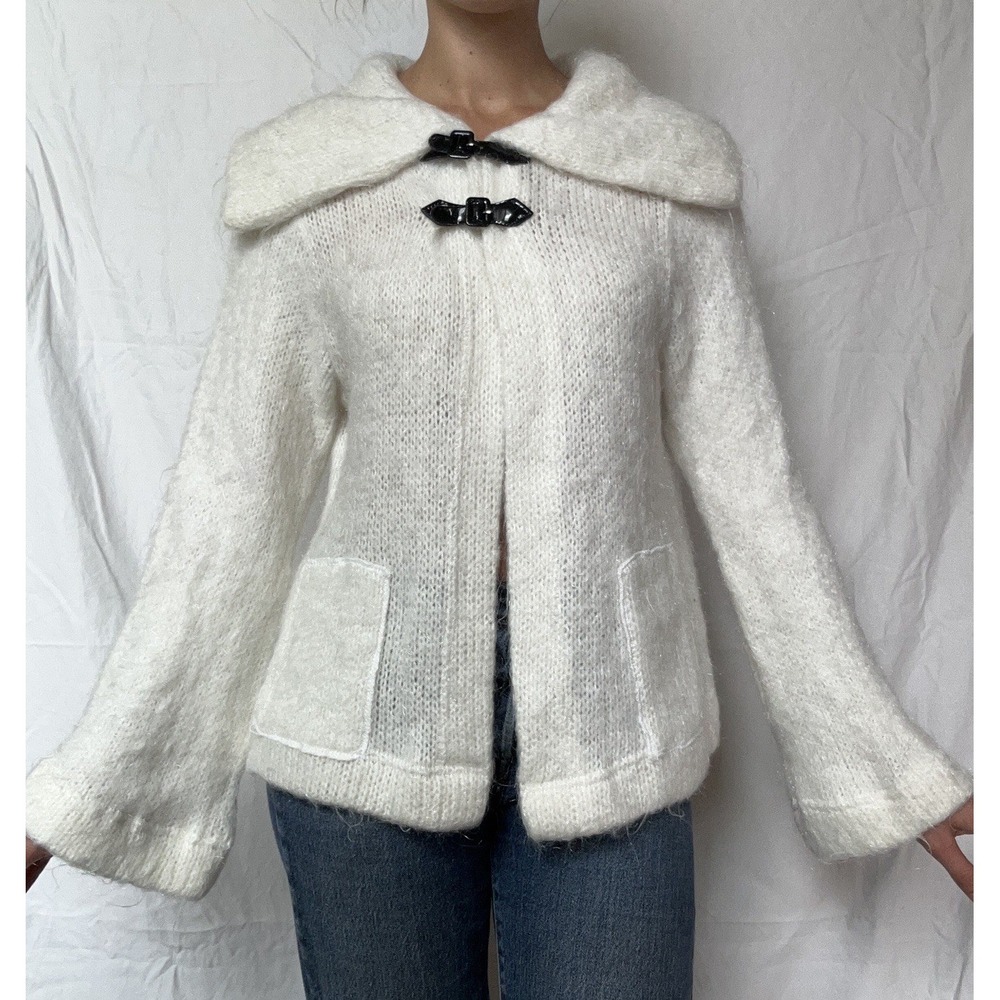 2000s Zone Bleue Mohair Blend Cardigan Jacket Y2K Euro Soft Girl Coquette Fairy